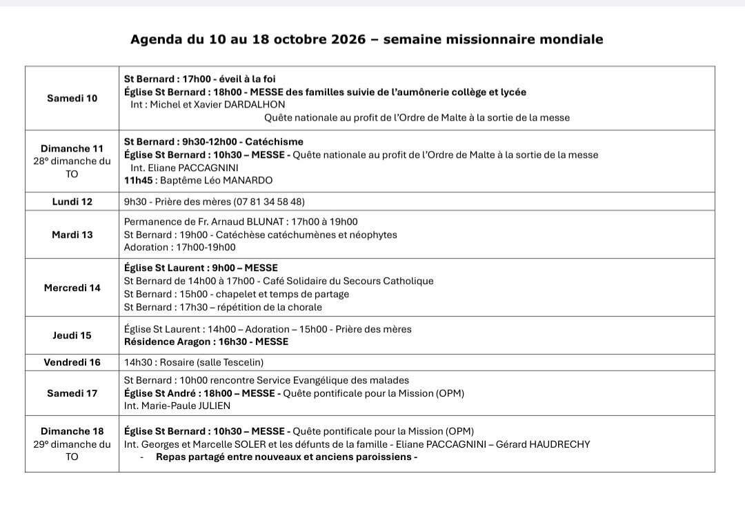 Agenda du 11 au 19 octobre