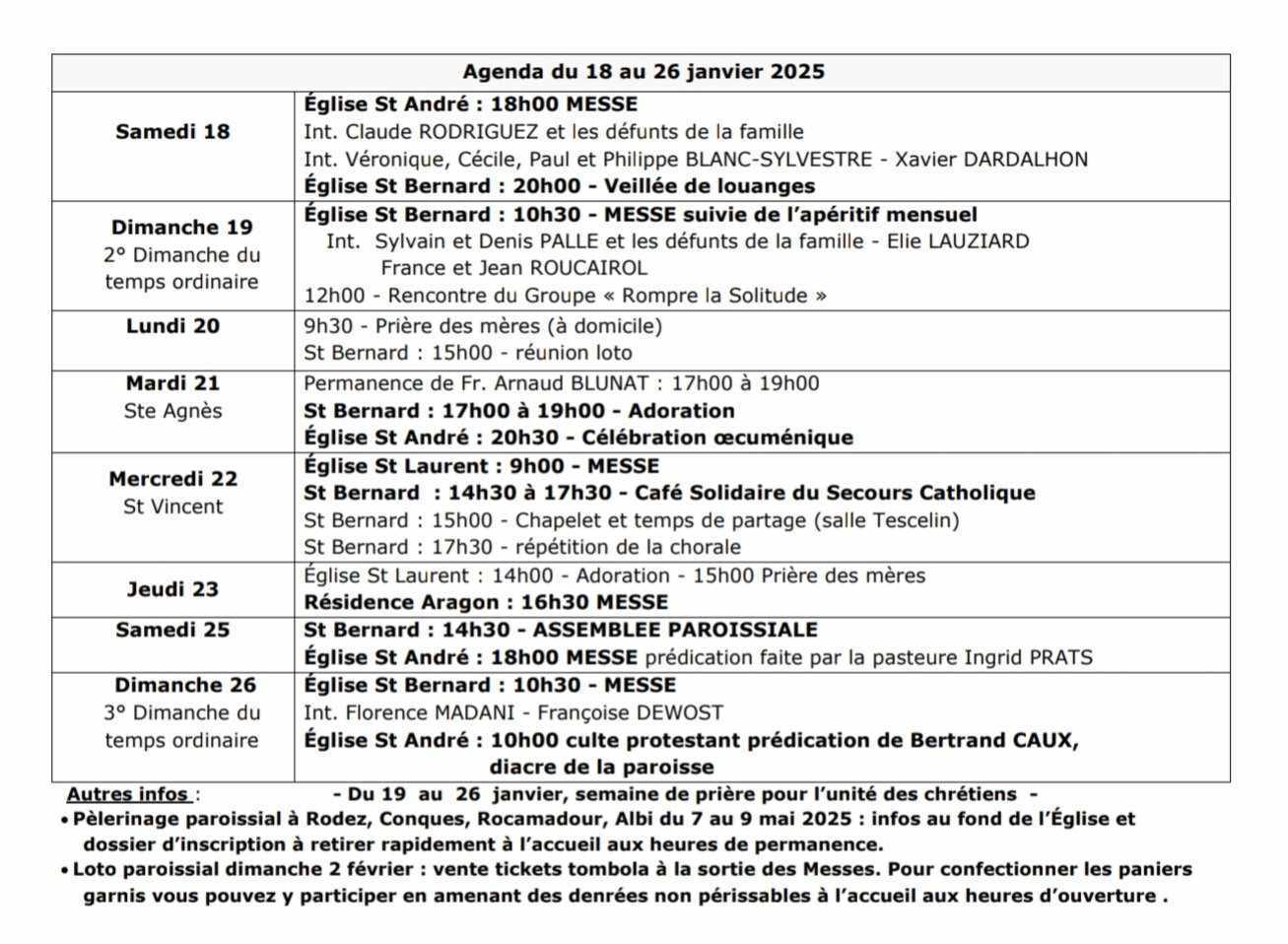 Agenda du 18 au 26 janvier