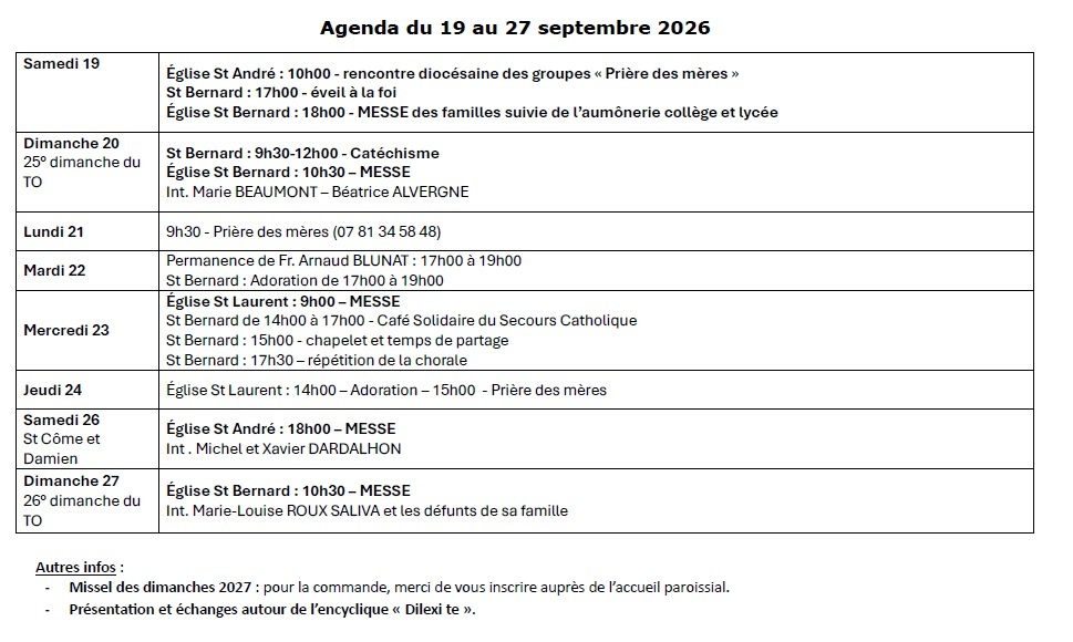 Agenda du 19 au 25 septembre