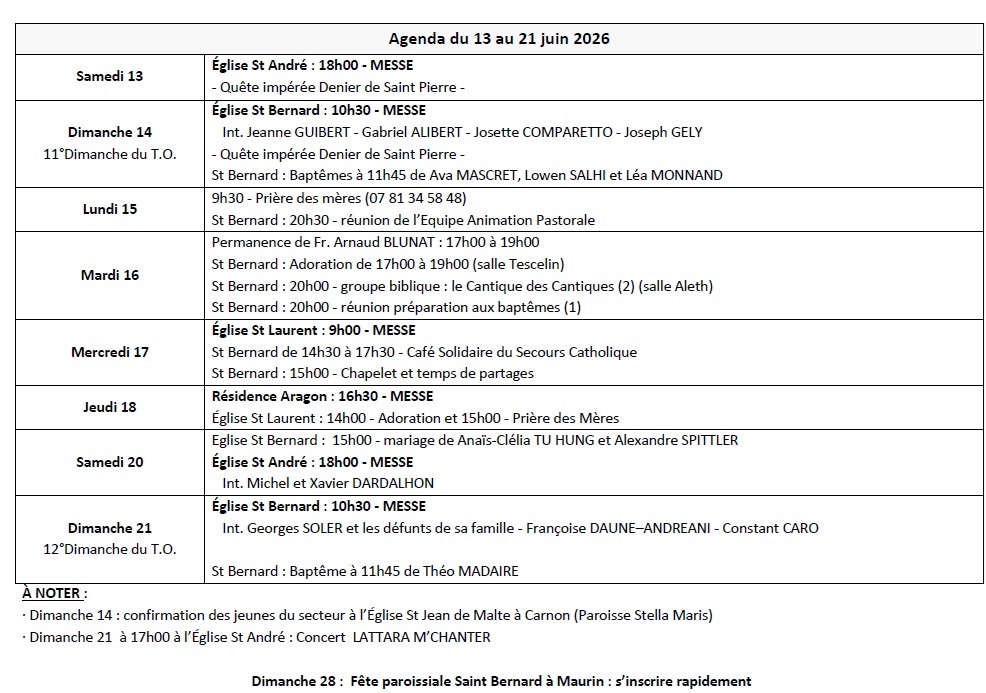 agenda du 13 au 20 juin