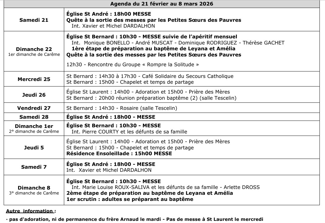 agenda du 21 février au 8 mars