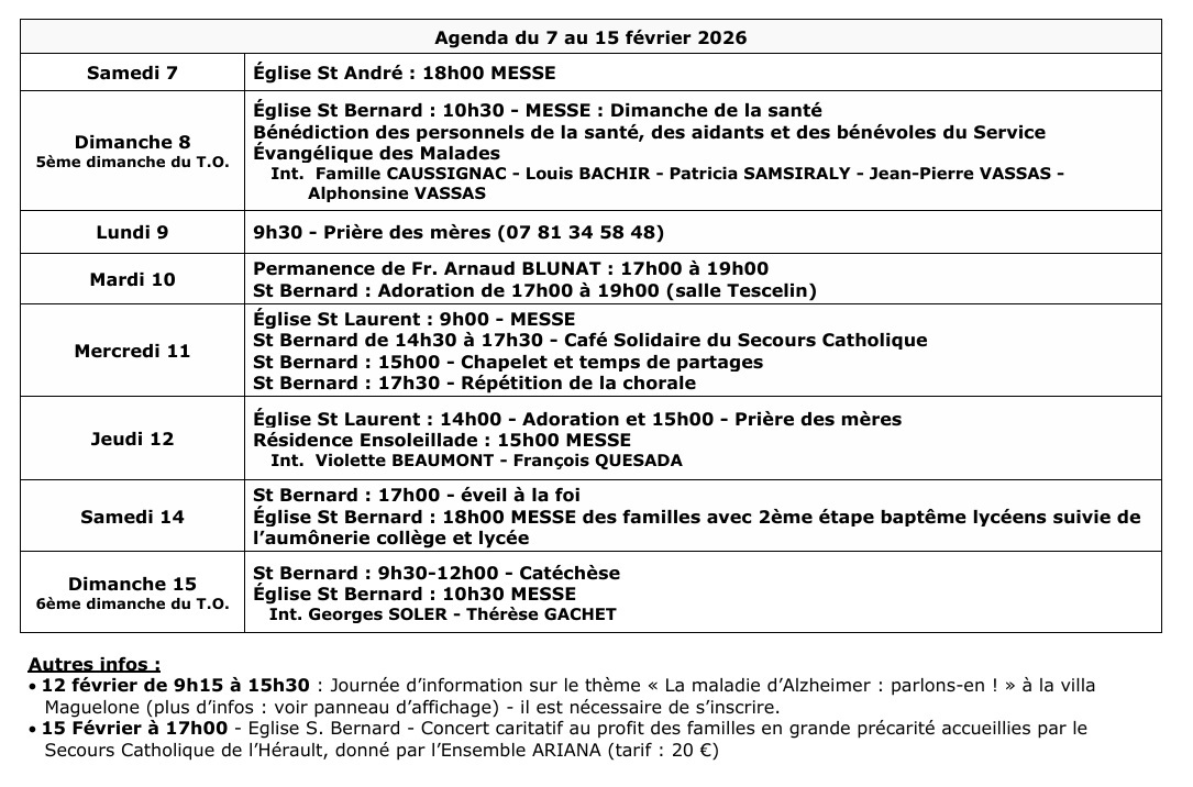 Agenda du 7 au 15 février